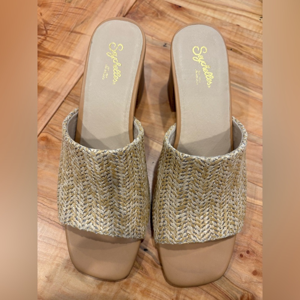 Seychelles Natural Woven Slide Mules in Neutral Tan